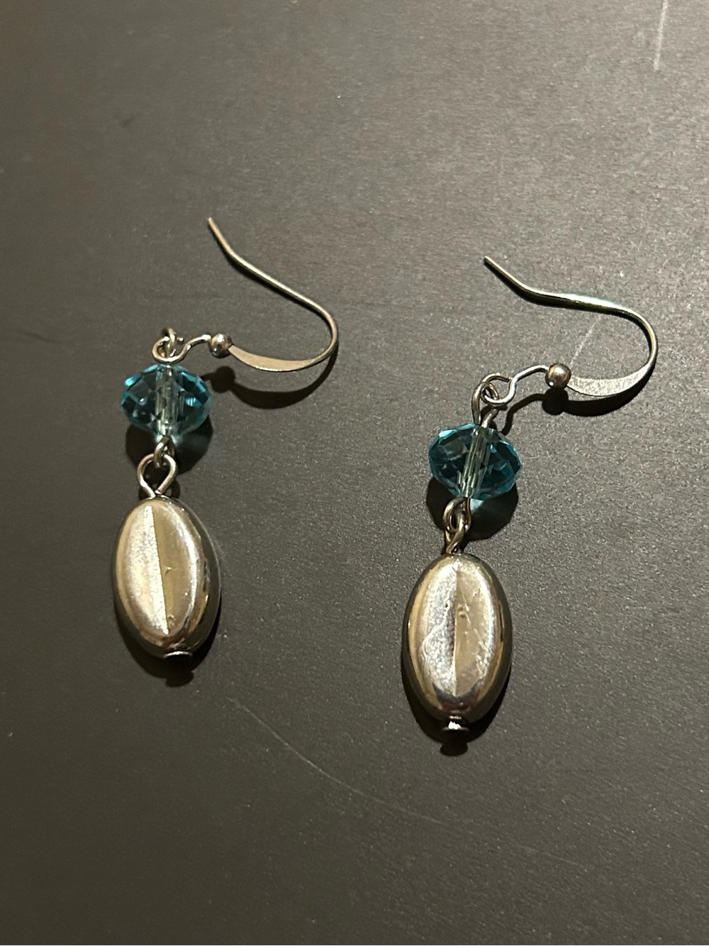 silver and blue bead earrings